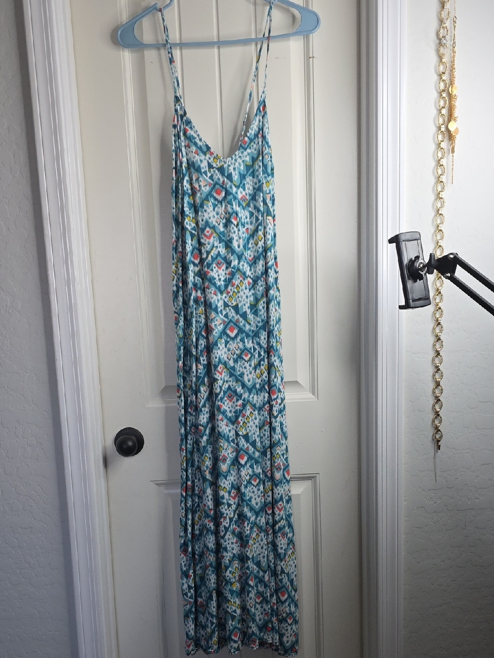 Old Navy Teal & White Geometric Maxi Slip Dress